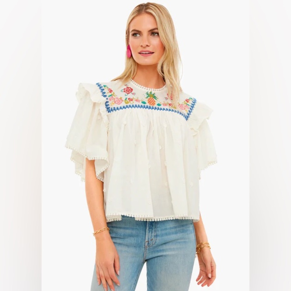 FARM Rio Cross Stitch Embroidered Blouse